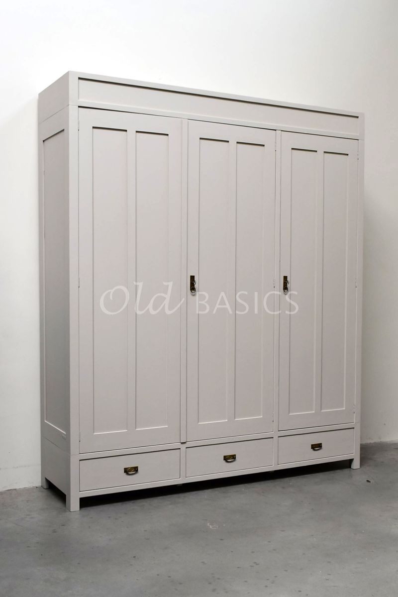 Linennkast Plage, 3 deuren, RAL7044, grijs, materiaal hout